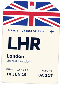 United Kingdom luggage tag: LHR London, first landed 14 June 2019