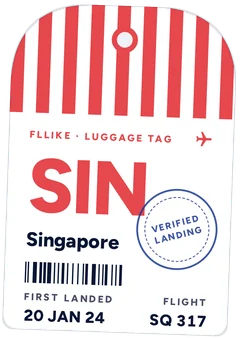 Singapore luggage tag: SIN Singapore, first landed 20 January 2024