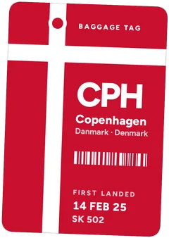 Denmark luggage tag: CPH Copenhagen, first landed 14 February 2025